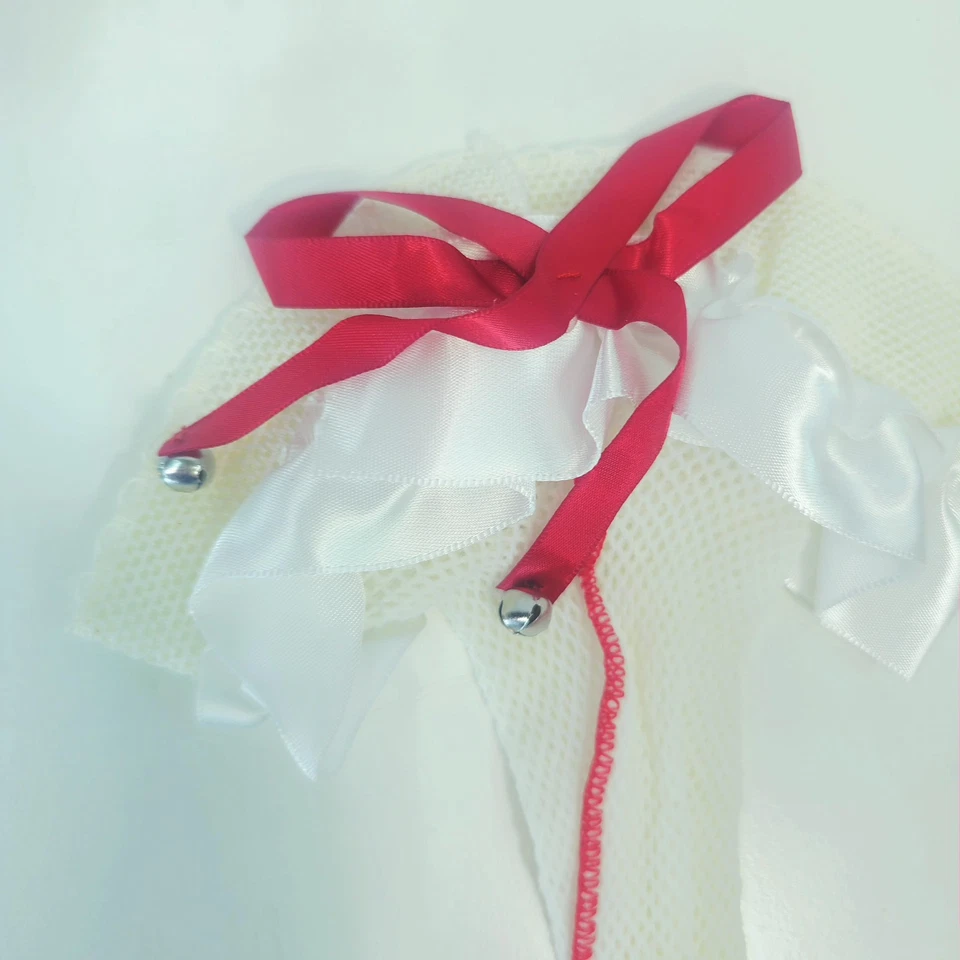 Sexy Frederick's Of Hollywood Leg Ware Branco Vermelho Médio Jingle Bell Renda Rede de Pesca - Imagem 4 de 4