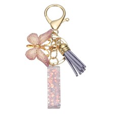 Alphabet I Tassel Butterfly Initial Letter Keychain Purple, Pack of 1 