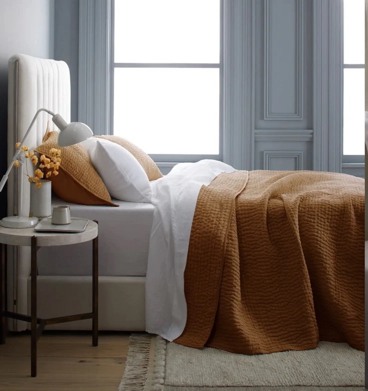 Conjunto de colcha ponto algodão linho europeu marmelo King terracota novo sem etiquetas caixa aberta - Imagem 3 de 4