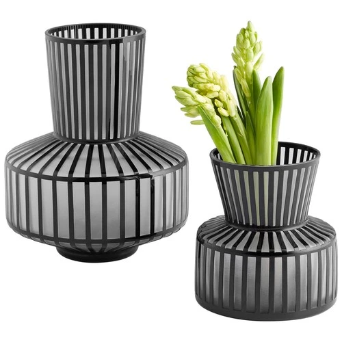 Lined Up Black Glass Vase-Modern Geometric Elegance - Picture 2 of 8