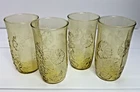 4 Vintage Anchor Hocking Spring Song Daisy Amber Gold Glass Tumblers