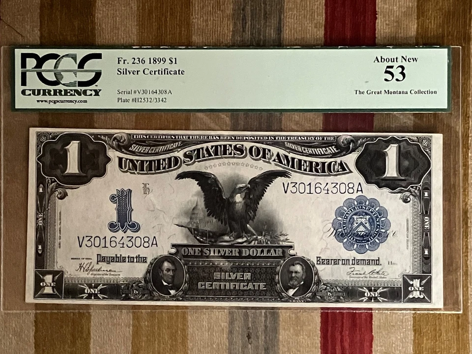 1899 $1 FR236, PCGS 53, Black Eagle Silver Certificate, GREAT MONTANA COLLECTION - Image 2 of 4
