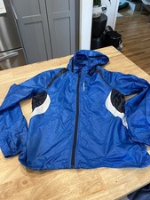 BROOKS Shelter Technology Running Jacket Womens Medium Hooded Blue Windbreaker