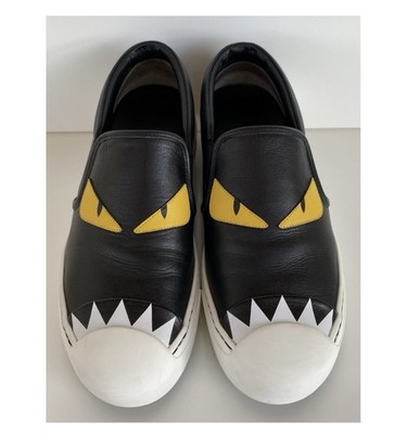 Original Fendi Sneaker Slipper Leder Schwarz Damen Gr. 36,5 Monstro Schuhe 