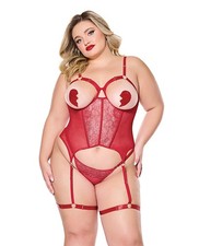 Coquette International Metallic Stretch Scallop Lace and Mesh Bustier Set, 1X/2X
