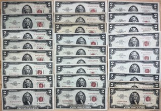 Lot of 26x 1953 & 1963 $2 Two Dollar RED SEAL Legal Tender US Notes SCARCE
