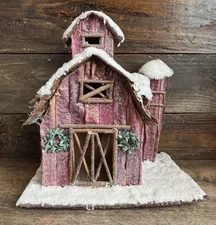 Primitive Christmas Snow Covered Barn 11.5” Cardboard Paper READ