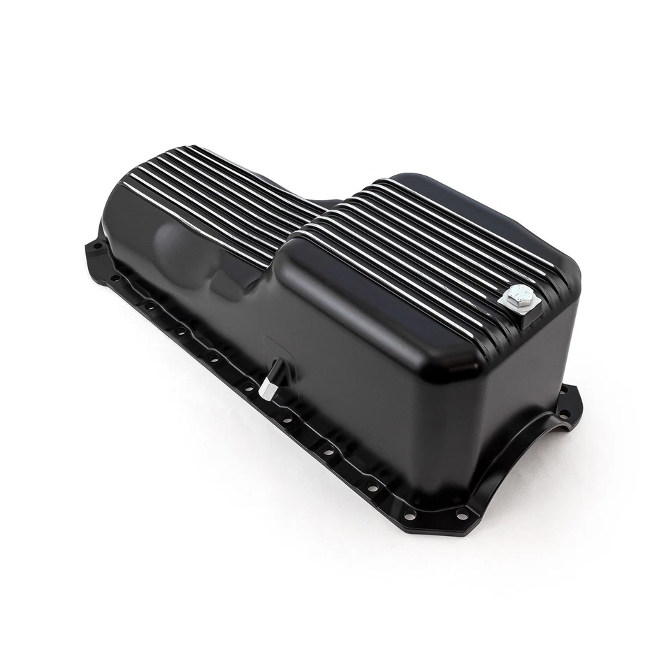 Chevy BBC 454 2Pc Early Gen 4 1965 - 1990 Black Finned Aluminum Oil Pan Foto 2 de 4