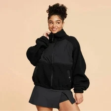Blogilates X Target Campfire Full Zip Fleece Oversized Jacket Sherpa Black Large