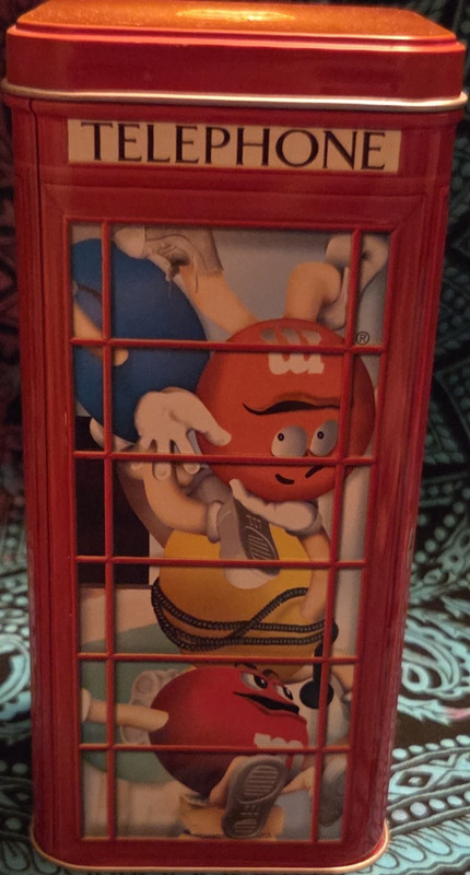 M&M's Christmas Village Phone Booth Canister Red 2002