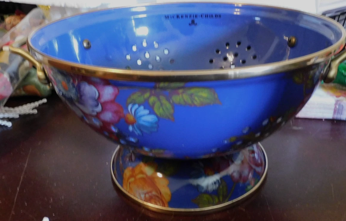 MACKENZIE-CHILD'S,FLOWER MARKET LAPIS SMALL ENAMEL COLANDER,N.I.B.