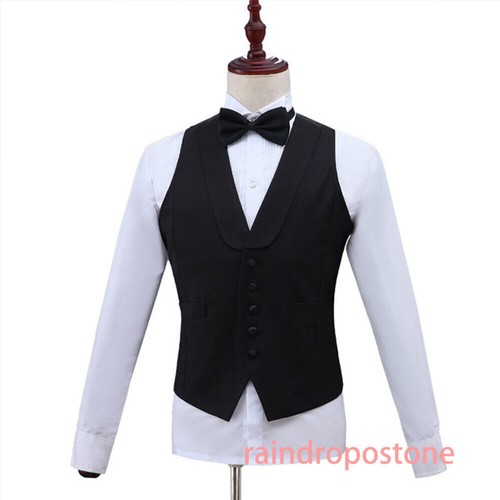 Men Wedding Crop Waistcoat Gilet Shawl Lapel Suit Dress Vest Top Blazer Slim - Picture 8 of 26