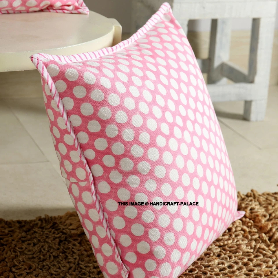 2 PCs Indian Canvas Polka Dot Print Pillow Case Home Decor Cushion Cover 16"x16" - Image 2 of 3