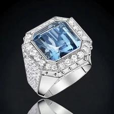Aquamarine Gemstone With 925 Sterling Silver Groom Ring For Men's #AL171