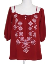 Xhilaration Cold Shoulder Blouse Size M Maroon Embroidered Snowflake Floral