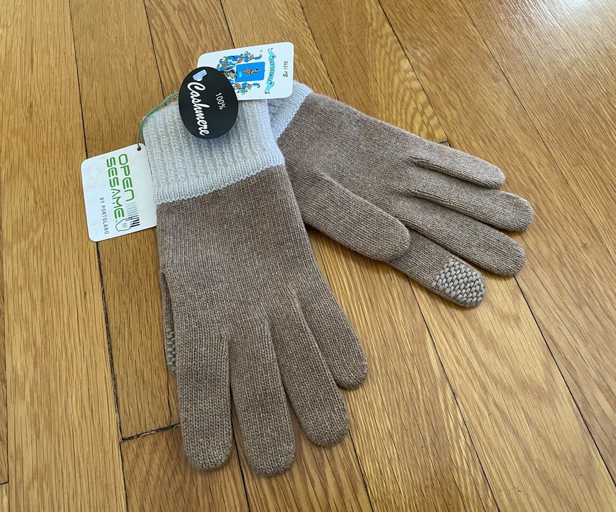 PORTOLANO Open Sesame 100% Cashmere Touchscreen Gloves - Camel Tan
