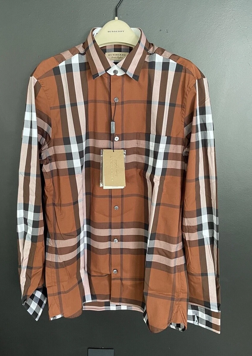 BURBERRY Nelson Slim Fit Long Sleeve Shirt Classic Russet Brown Check, M or  L | eBay