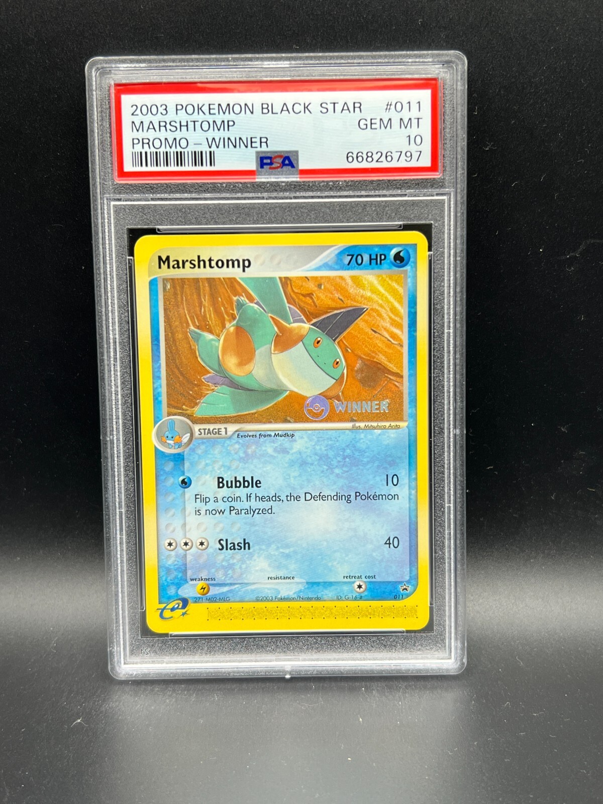 Pokemon PSA 10 GEM MT Marshtomp 011 Nov 2003 E League WINNER Stamp Promo S#6797