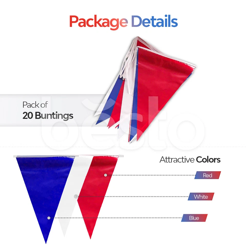 Red White Blue 33 Feet, 20 Flags PVC Pennant Banner Party Bunting Union Jack 10m - Image 3 of 4