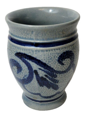 Vintage GERZIT W. Germany Blue Ceramic Tumbler, Drink Cup 3.75'' 6oz