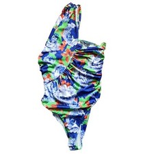 ZARA NWT Women's Small One Shoulder Ruched Floral Bodysuit