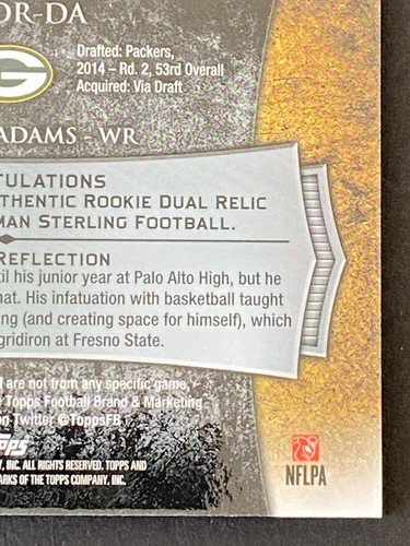 Davante Adams 2014 Bowman Sterling Player-Worn Dual Patch RC #BSRDR-DA - Picture 9 of 10