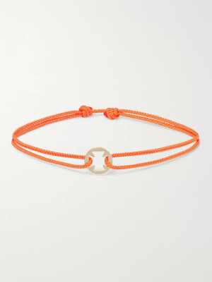 LUIS MORAIS Bracelet 14K Gold Cord Adjustable Heraldic Cross Charm Orange