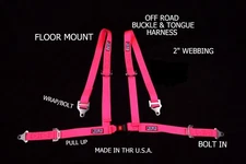 RJS RACING OFF ROAD HARNESS FLOOR MOUNT BUGGY BELT 4 POINT HOT PINK 50521-15-HP