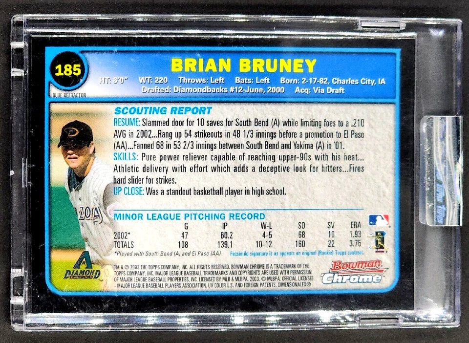 2003 Bowman Chrome Blue Refractor Uncirculated #185 Brian Bruney Encased Rookie - Image 2 of 4
