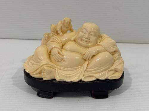 Happy Face Buddha Figurine Statue with 2 People Home Decor