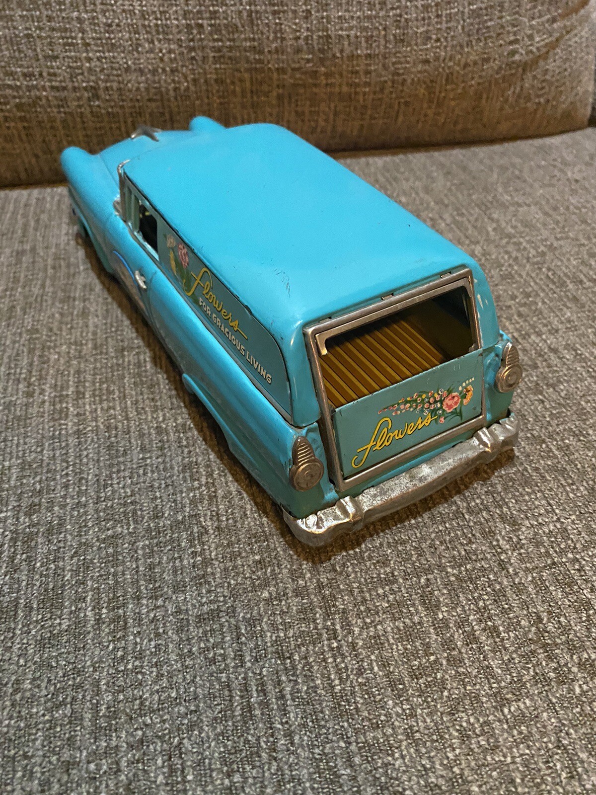 Vintage Japan Tin Ford Say It With Flowers Toy Station Wagon 12