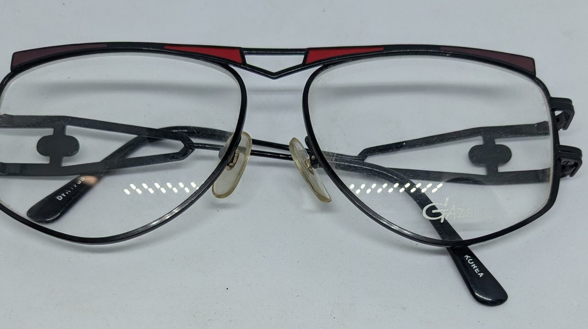 Vintage 1980s 1990s Gazelle Sunglasses Clear Lens Black Red Frame