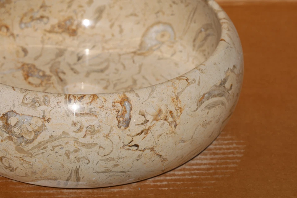 Fregadero de lavabo redondo de piedra natural caqui dorado mármol Foto 4 de 4