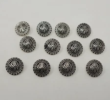 12 pcs Gilded Baroque Filigree Antique Silver Plastic Sewing Shank Buttons VTG