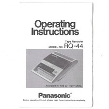 Operating Instructions Panasonic Tape Recorder Model RQ-44 Vintage Manual Book