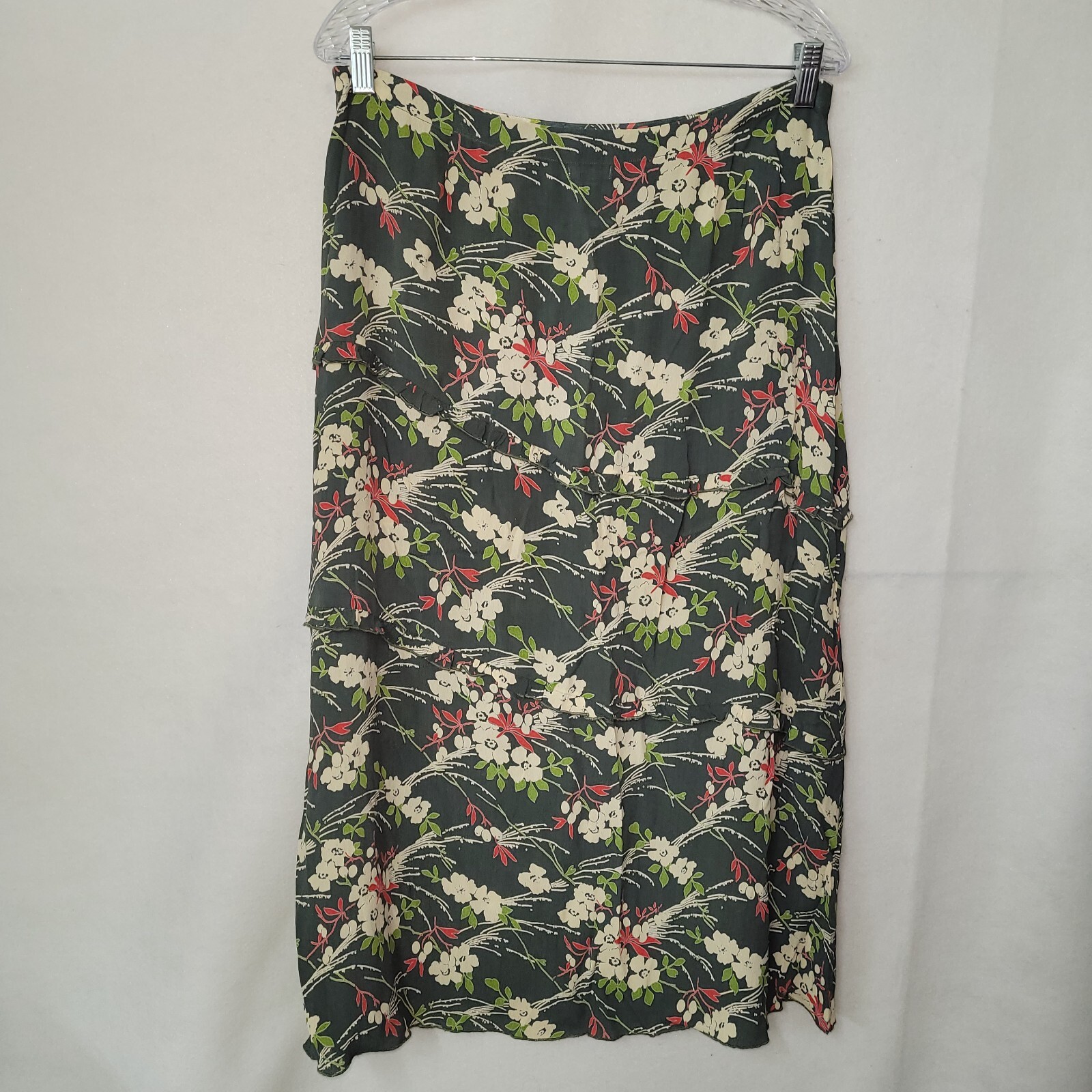 Karavan Skirt Women XL Green Floral Print Rayon A-Line Knee Length Office Casual