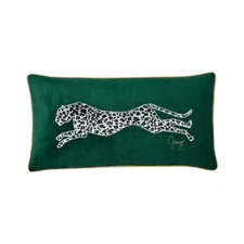 Embroidered Green Velvet Leopard 14 In. X 24 In. Throw Pillow