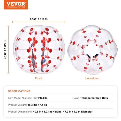 VEVOR 1,2m Bumper Ball Bubble Soccer Zorb Aufblasbarer Stoßball Rote Punkte - Bild 7 von 12