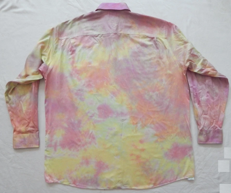 Camisa Tie Dye Rosa Amarillo Manga Larga Abotonada - 2XLT Para Hombres Hecha a Mano Alta 2XL Foto 2 de 4