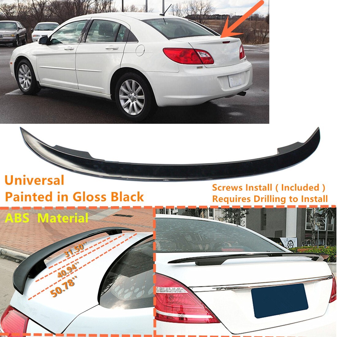 Fit For 2008-2010 Chrysler Sebring Trunk Spoiler Wing Gloss Black 