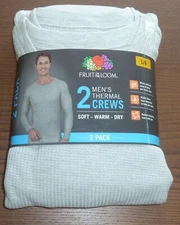 Fruit of the Loom 2 Pack Mens Thermal Crew T Shirt Gray Size Large L 