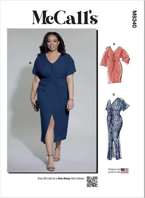 McCalls Sewing Pattern M8340 R11616 Knit Dress Misses Plus Size 20W-28W |  eBay