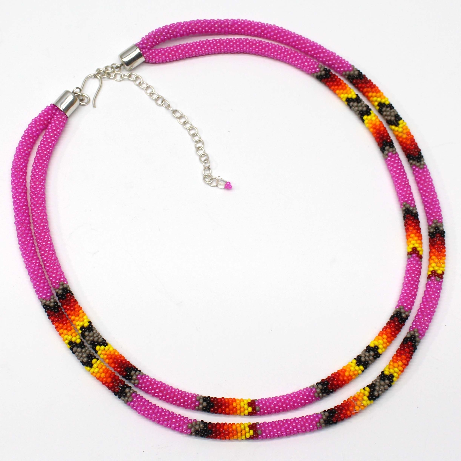 Handmade Beaded Deep Pink Rope double layered necklace | eBay