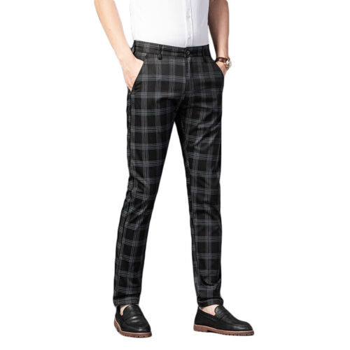 Pantalone uomo a quadri dritto vestito pantalone tuta fondo ufficio business - Foto 5 di 18
