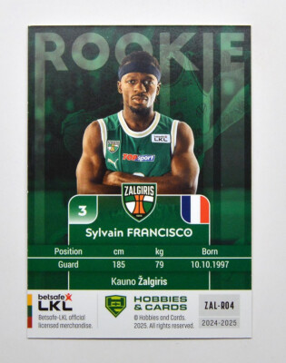 2024-25 H&C LKL Basketball Rookie Base #ZAL-R04 Sylvain Francisco
