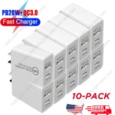 Lot 10X For iPhone 16 15 14 12 8 Samsung 20W PD Fast Wall Charger QC3.0  Adapter