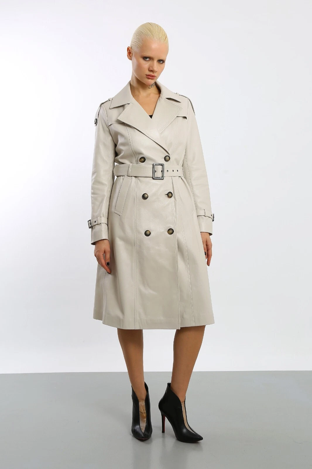 OFF WHITE Trench coat donna in vera pelle di agnello nuovo bianco sporco
