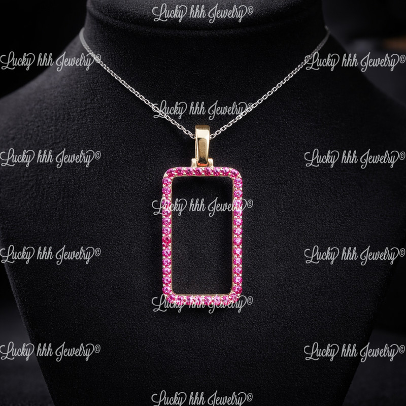 14k Yellow Gold Ruby Frame Pendant fits 5 grams gold bullion Ingot 0.75 ct