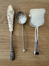 Vintage silver plated set fish knife sugar sifter spoon cake  serving tong