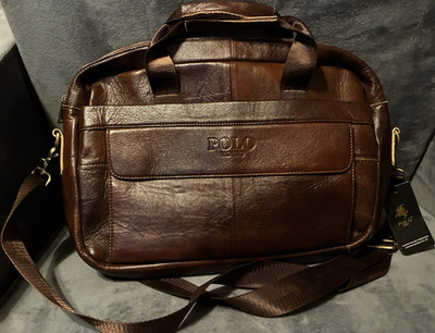 POLO VIDENG Brown Leather Shoulder Messenger Bag for 15'' Laptop, Padded New